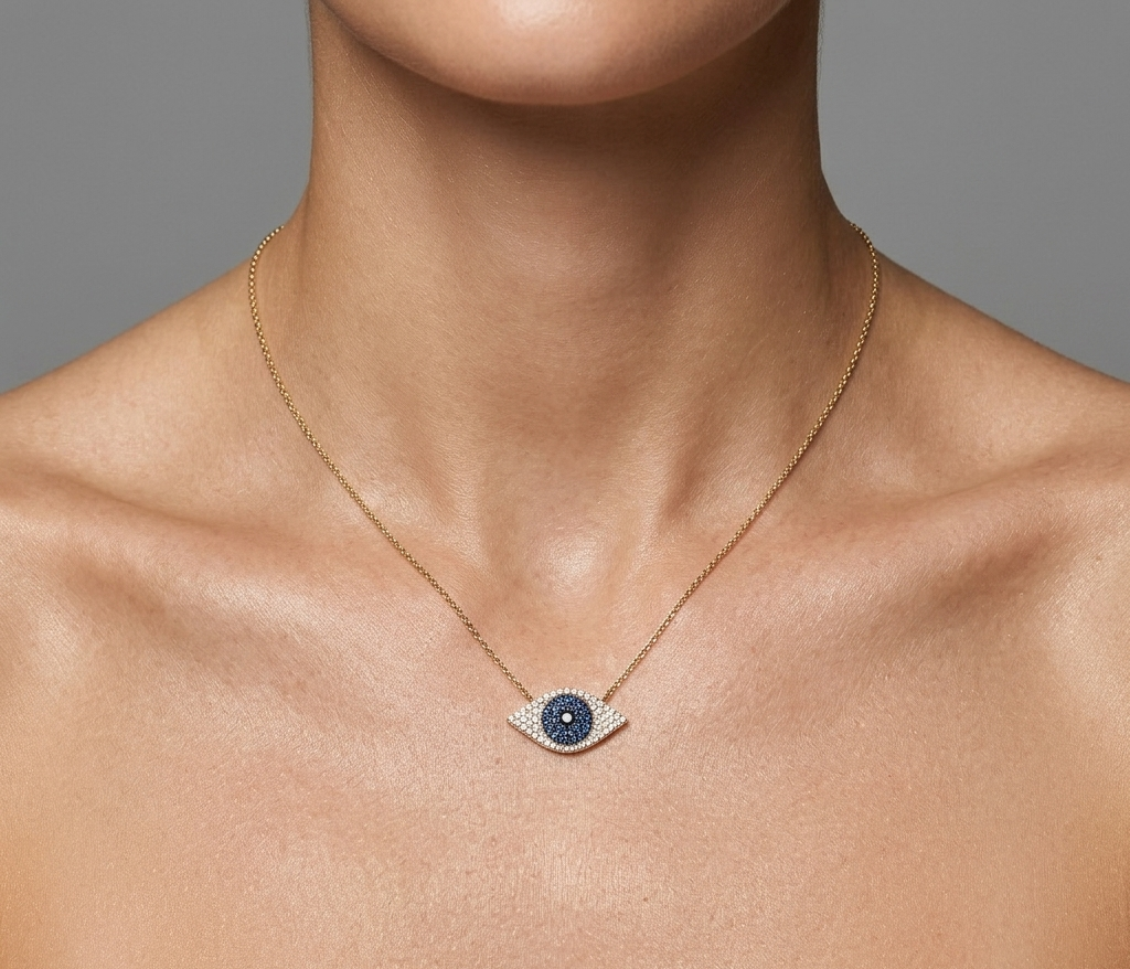 Diamond, Gold & Sapphire Evil Eye Necklace