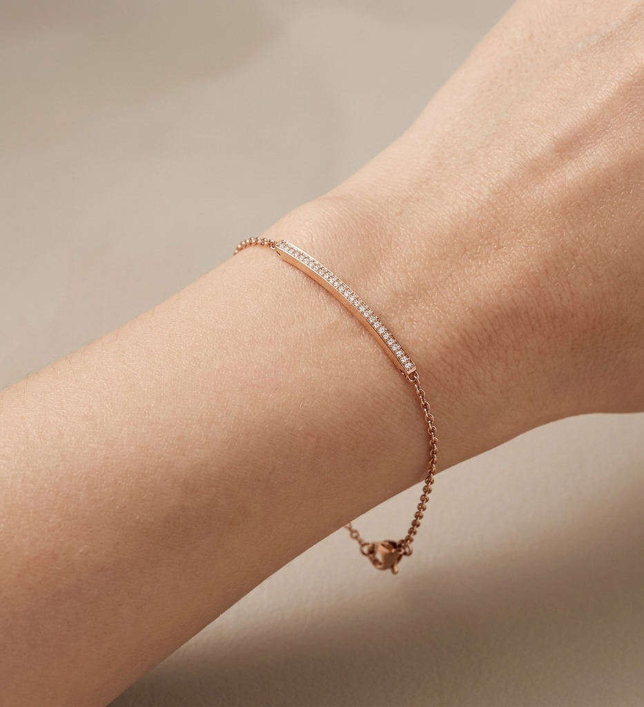 Diamond & Rose Gold Bar Bracelet