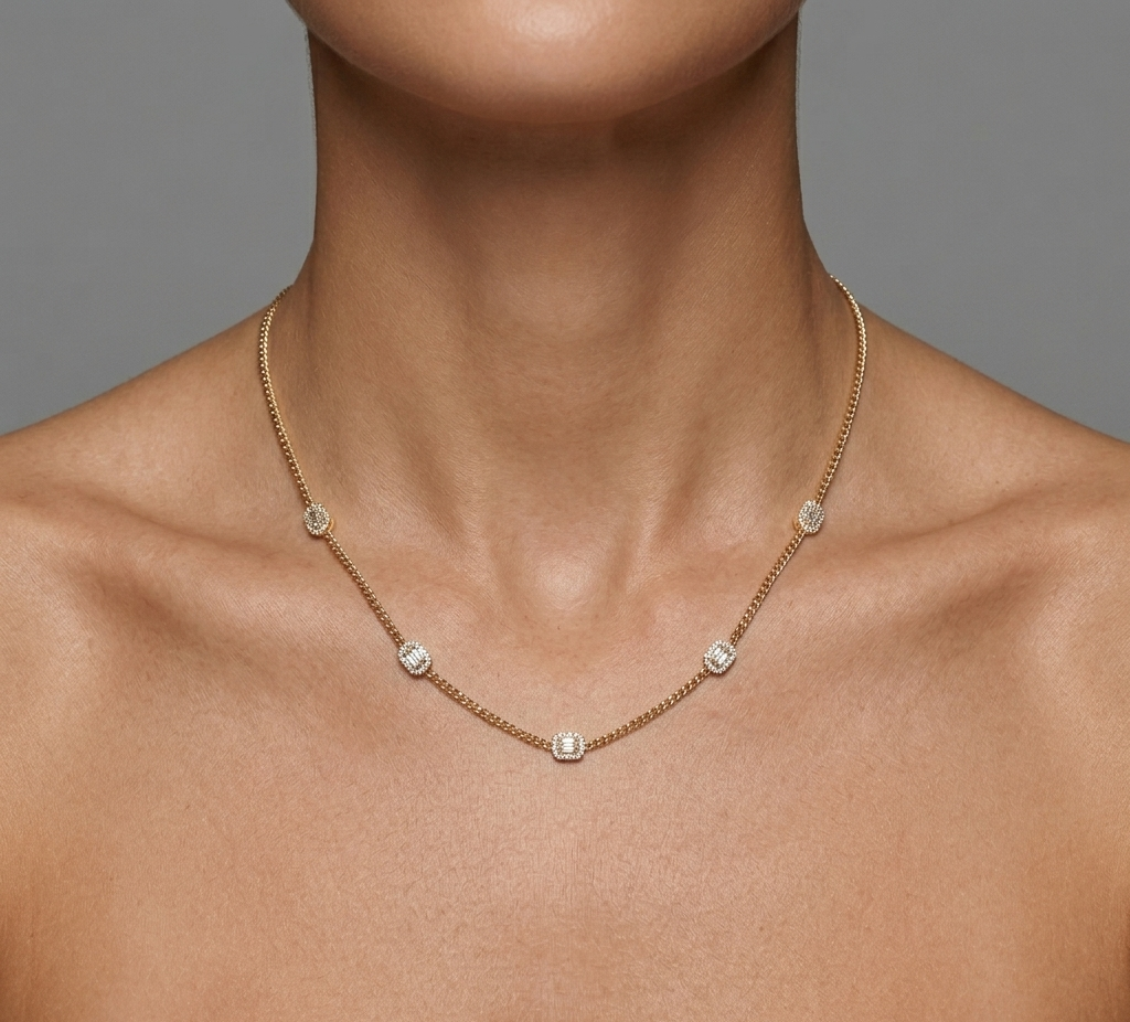 Gold & Diamond Station Chain Necklace
