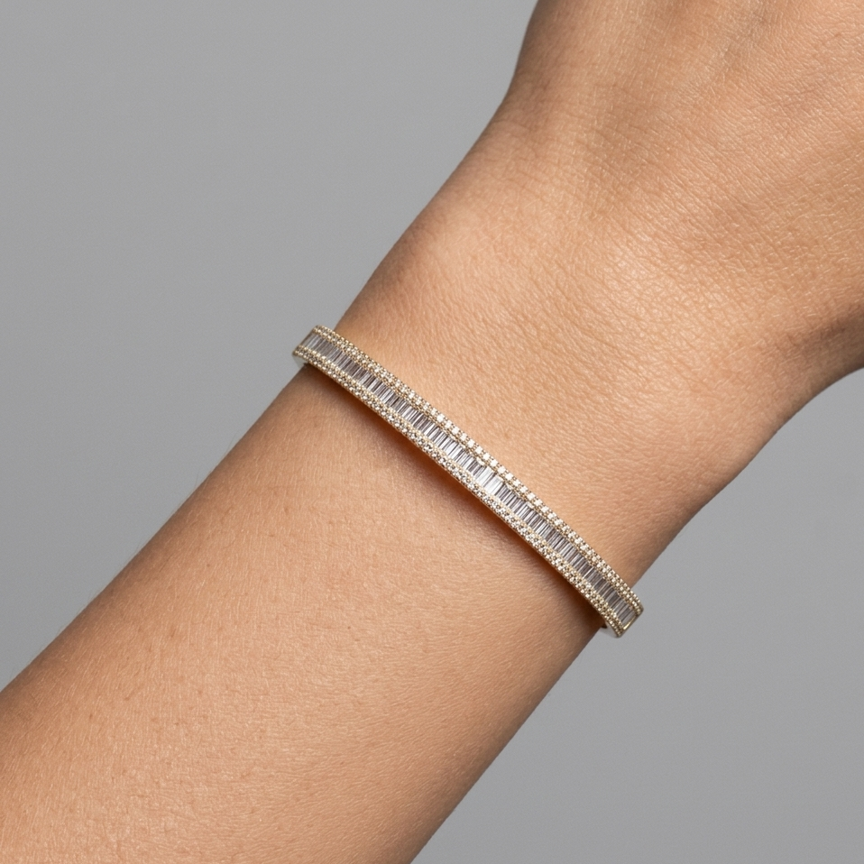 Diamond & Yellow Gold Baguette Cuff Bracelet