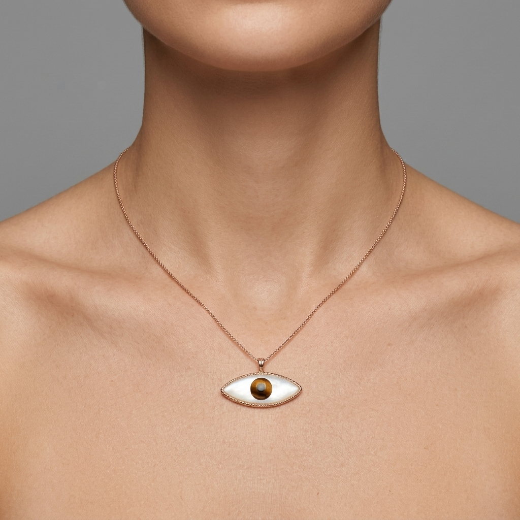 Mother of Pearl Evil Eye & Rose Gold Necklace