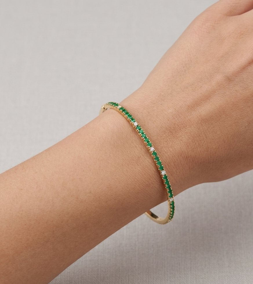 Emerald, Diamond & Gold Cuff Bracelet