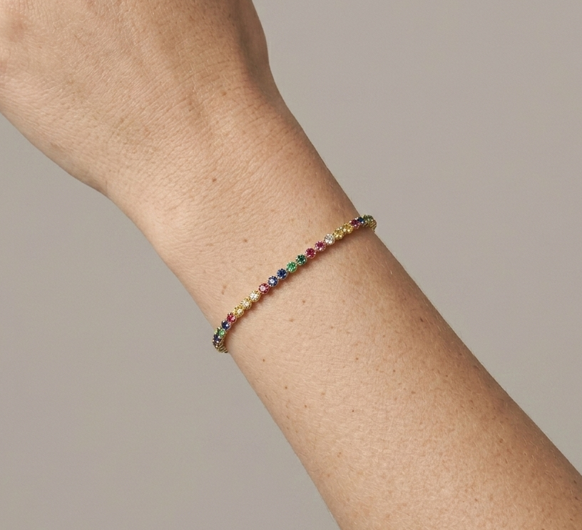 Multi-Stone & Gold Tennis Bracelet