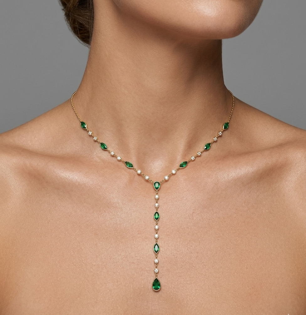 Emerald & Gold Lariat Necklace