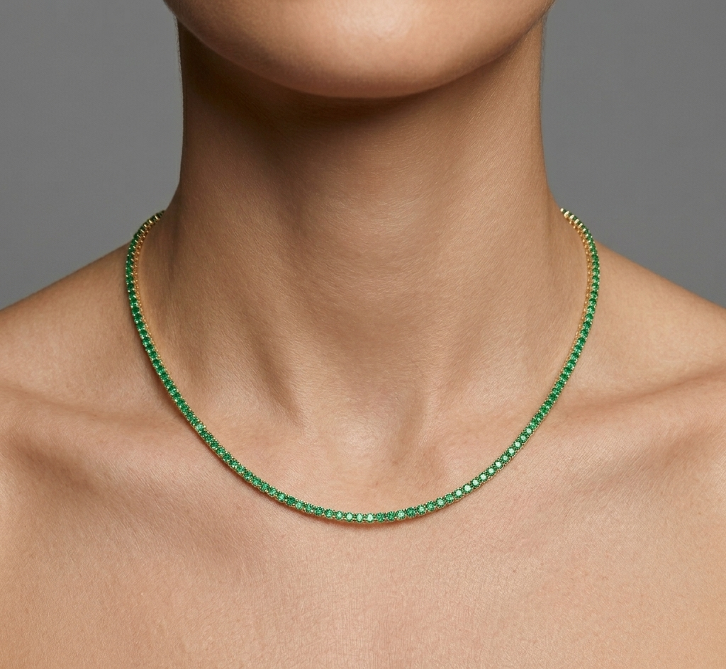 Emerald & Gold Tennis Necklace