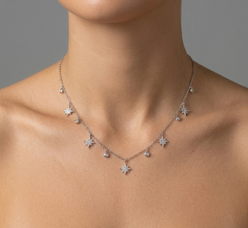 Diamond & White Gold Starburst Necklace