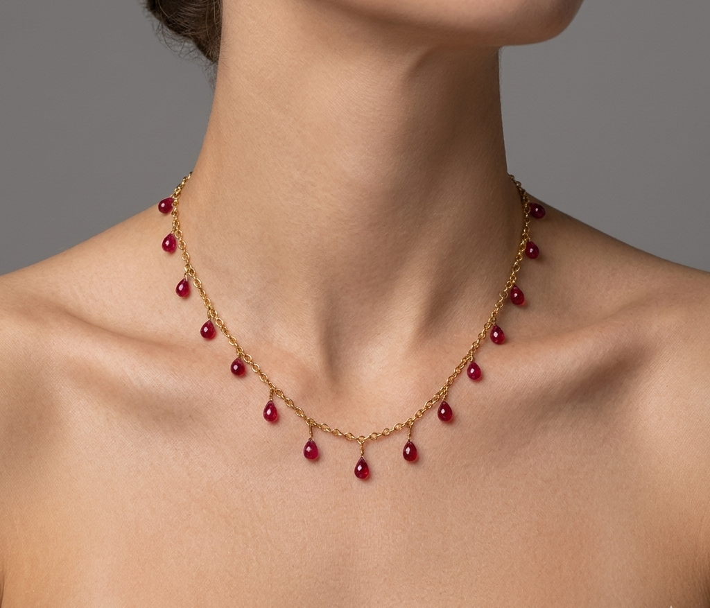 Ruby & Gold Station Necklace