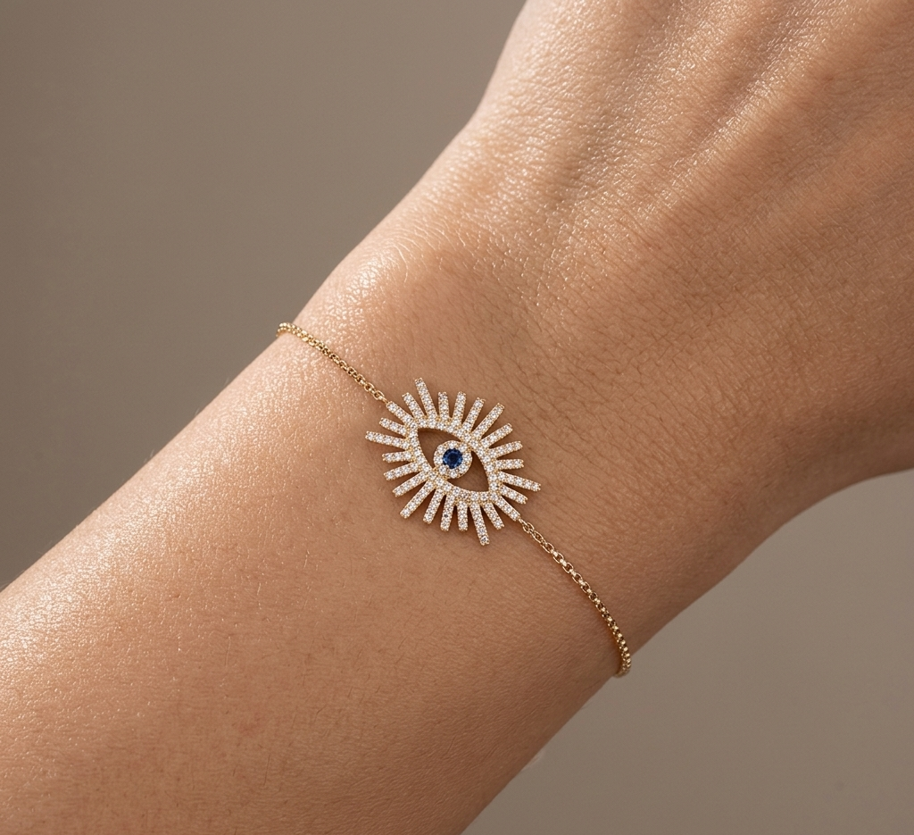 Diamond, Blue Sapphire & Gold Lashes Evil Eye Bracelet