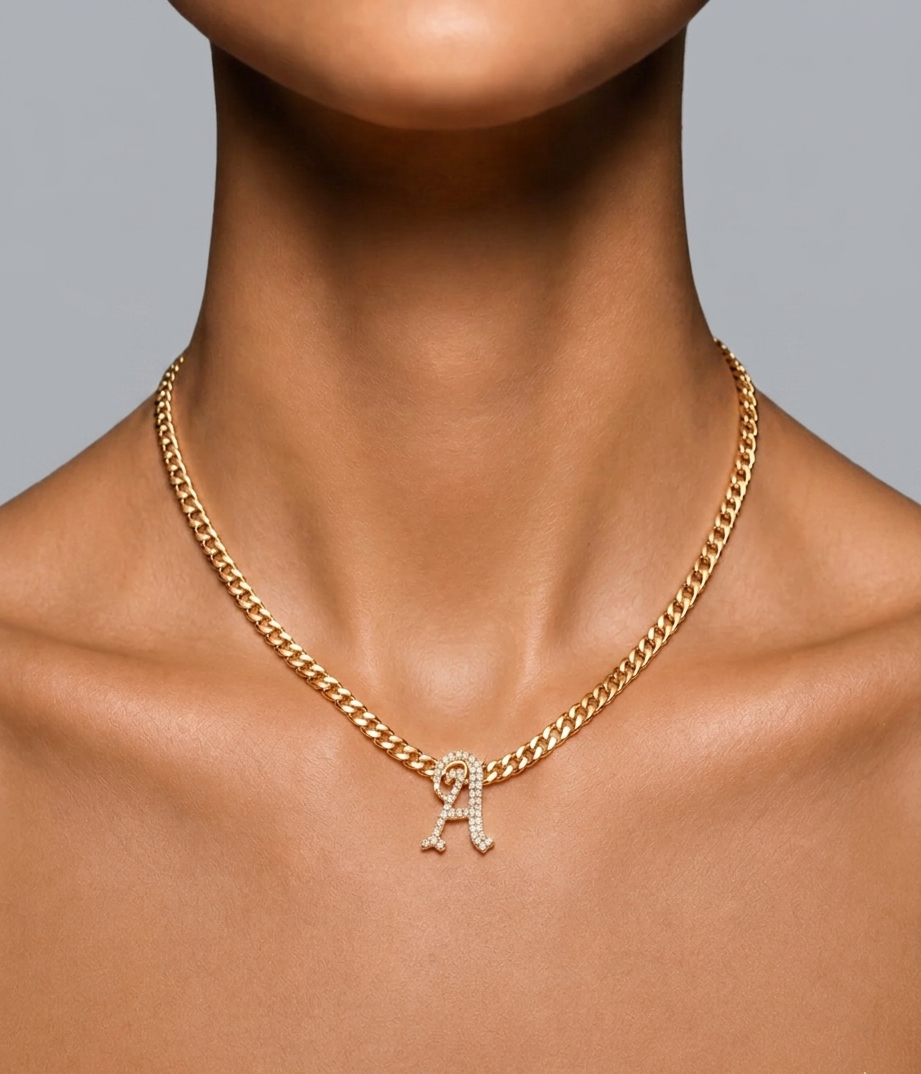 Gold & Diamond Initial Link Necklace