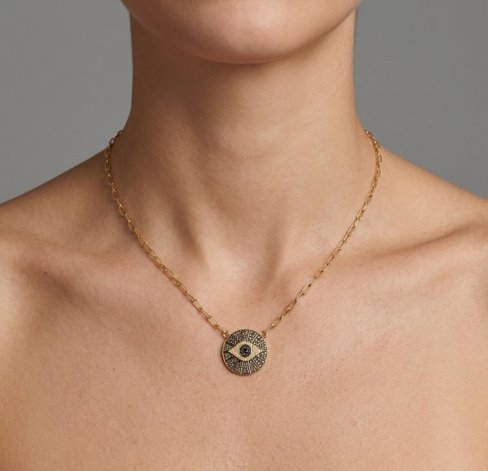 Gold & Diamond Evil Eye Cuban Necklace