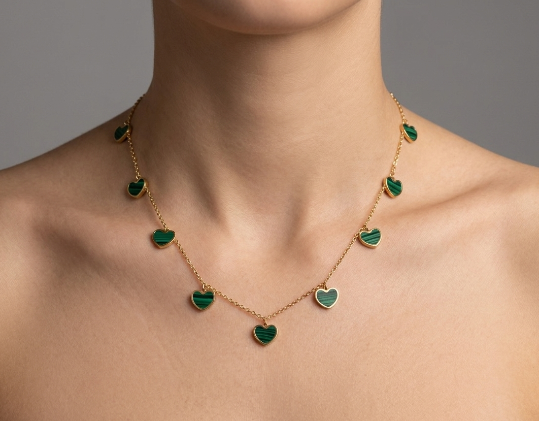 Malachite Heart & Gold Necklace