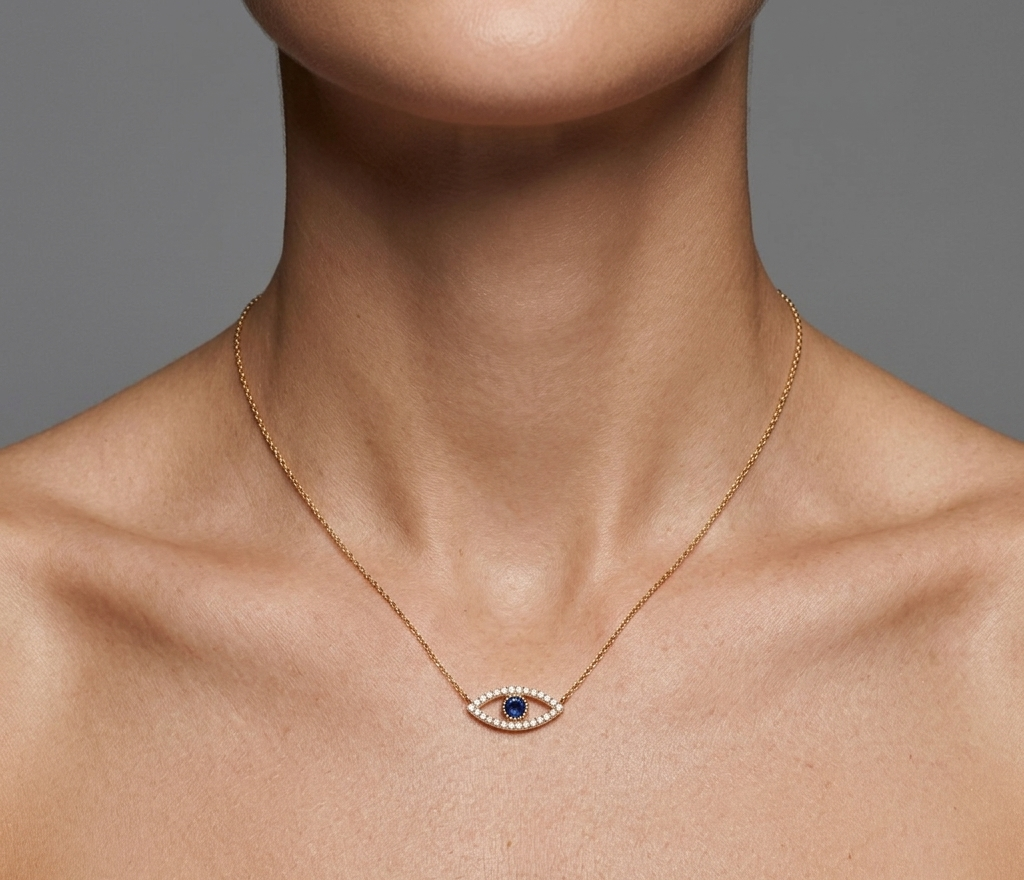 Diamond & Sapphire Evil Eye Gold Necklace