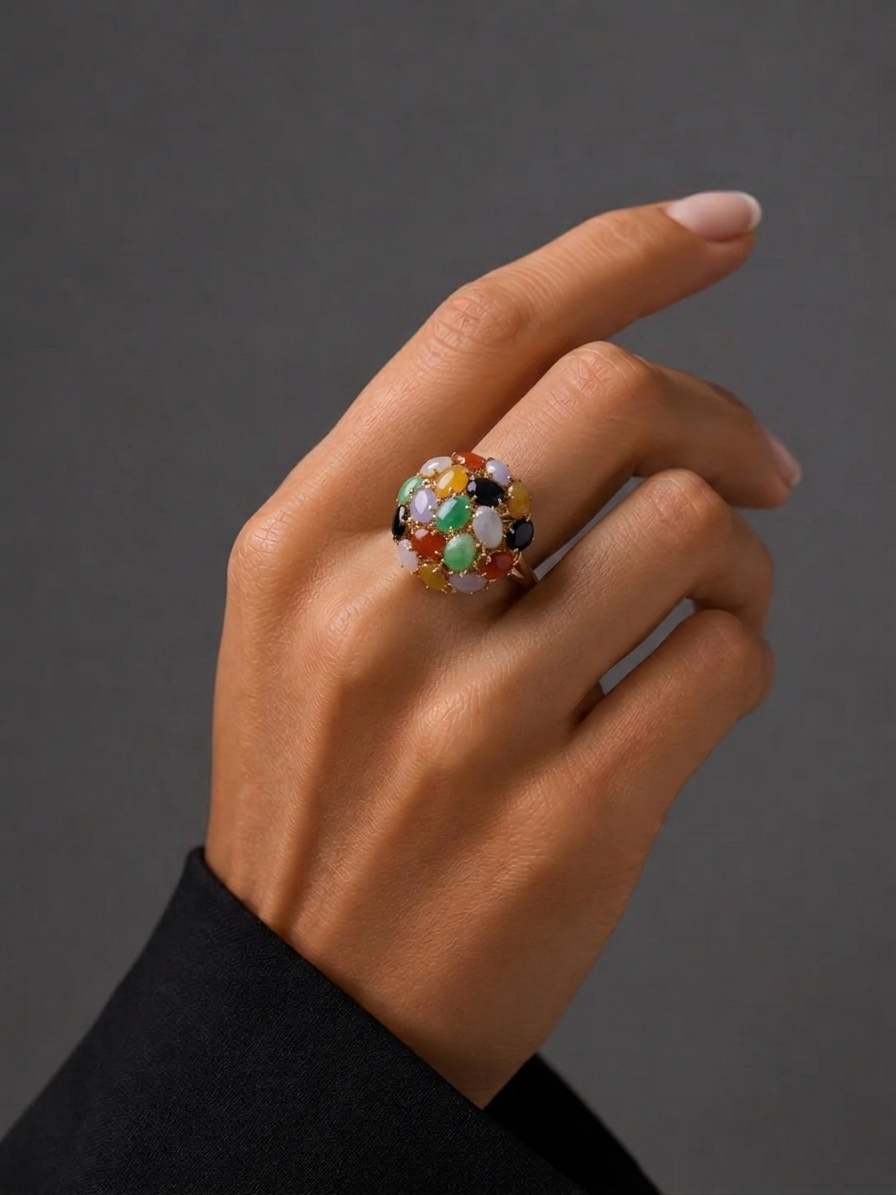 Gold & Multi-Color Stone Dome Ring