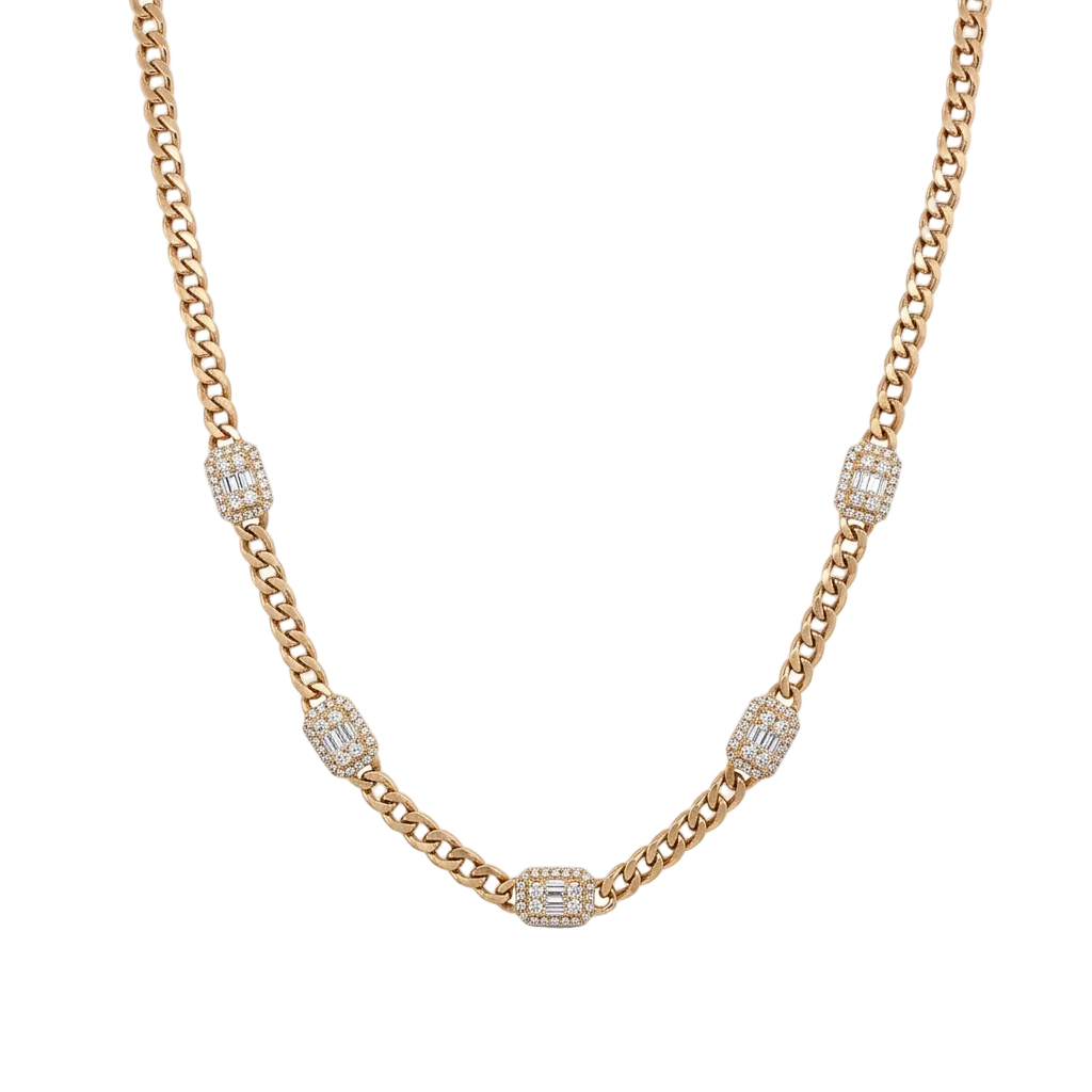Gold & Diamond Station Chain Necklace
