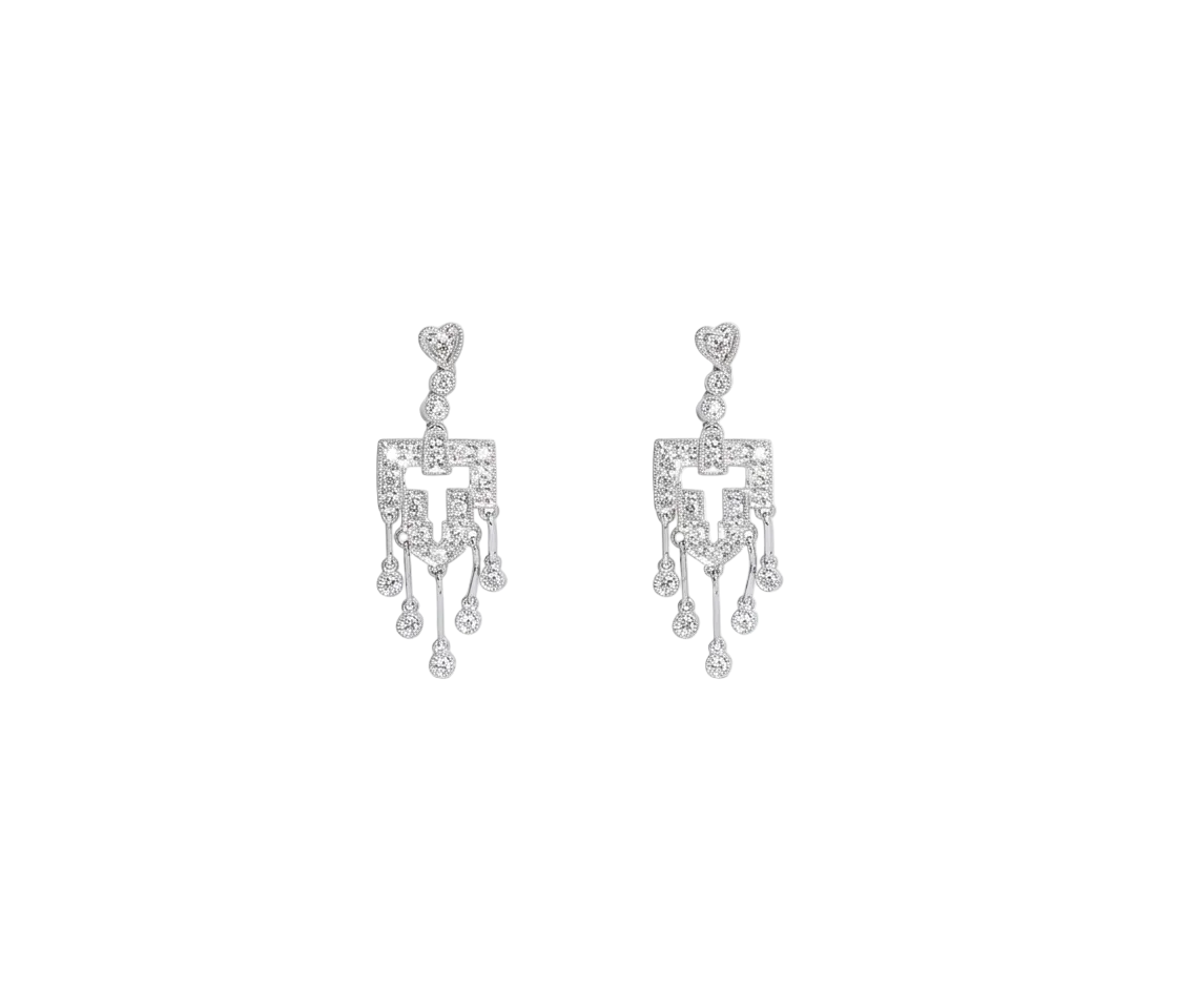Diamond & White Gold Small Heart Chandelier Earrings