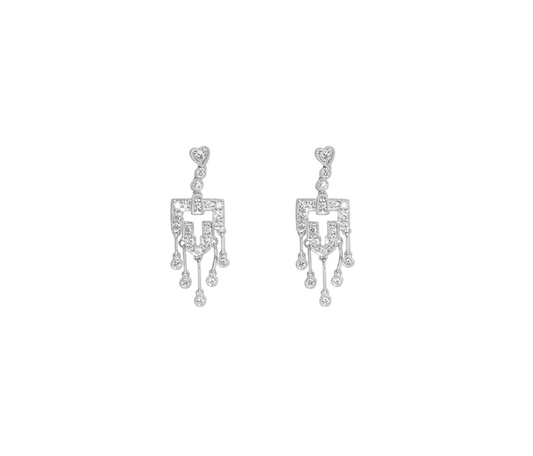 Diamond & White Gold Small Heart Chandelier Earrings