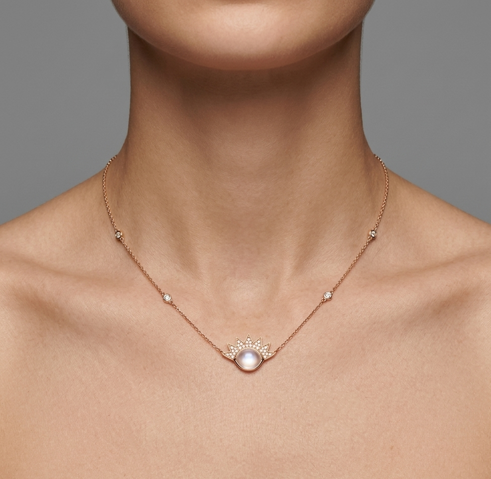 Diamond & Gold Moonstone Necklace