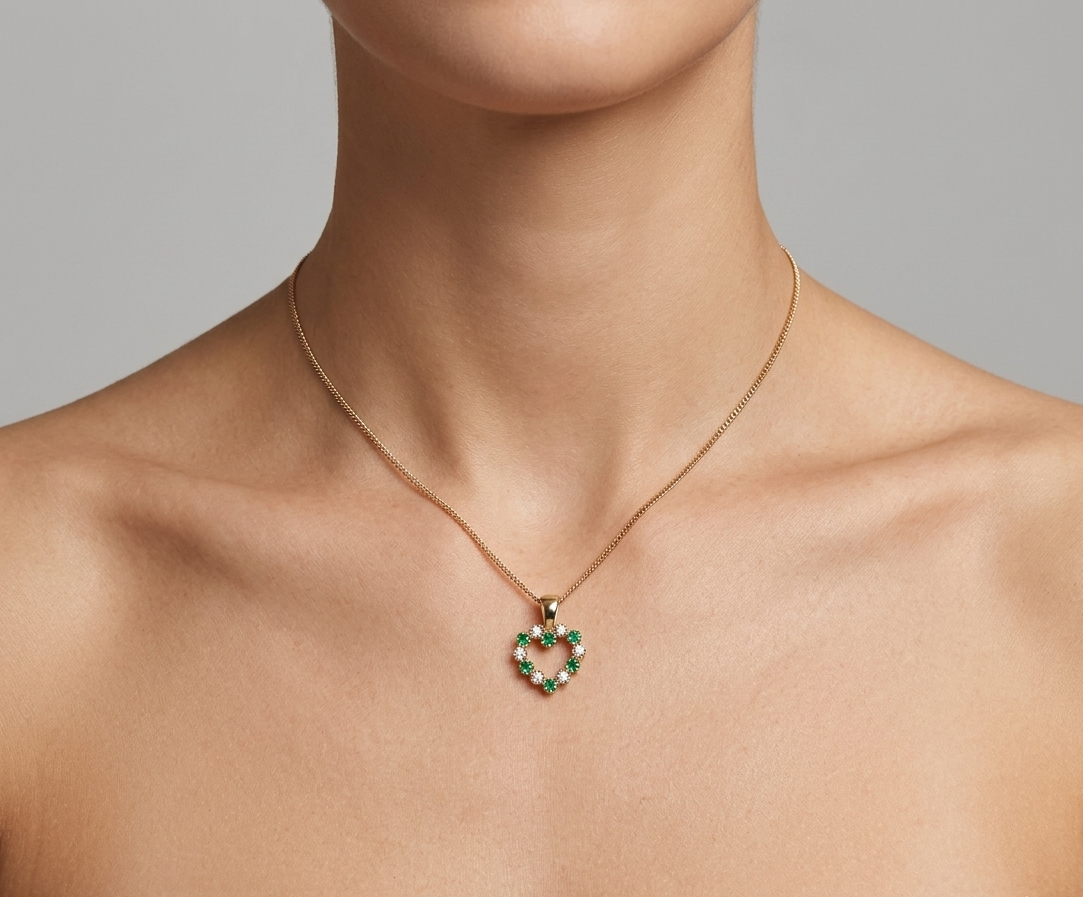 Diamond, Emerald & Gold Heart Necklace