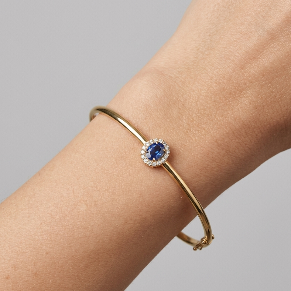 Diamond, Gold & Blue Sapphire Cuff Bracelet