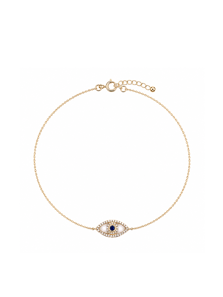 Diamond & Gold with Blue Sapphire Evil Eye Bracelet