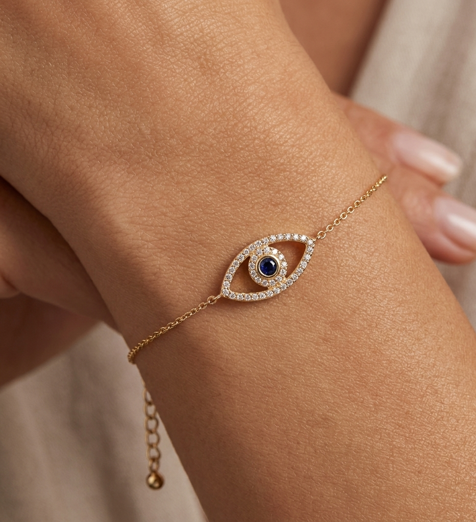 Diamond & Gold with Blue Sapphire Evil Eye Bracelet