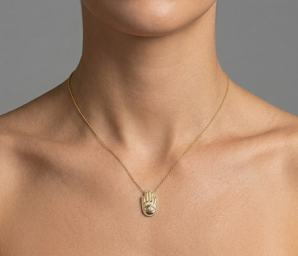 Diamond & Gold Hamsa Station Necklace