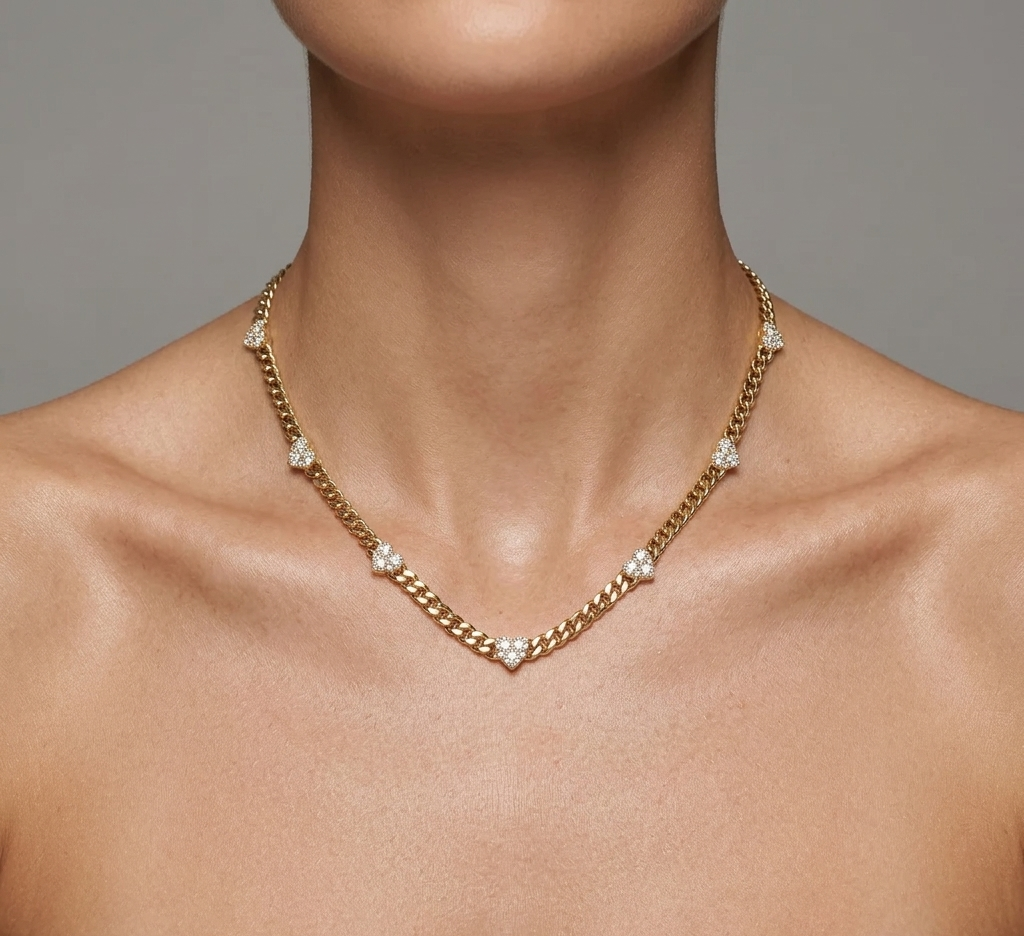 Gold & Diamond Heart Link Necklace
