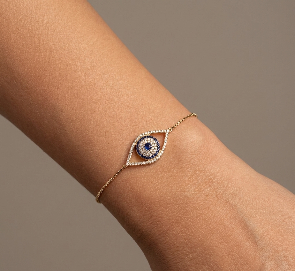 Diamond, Blue Sapphire & Gold Evil Eye Bracelet