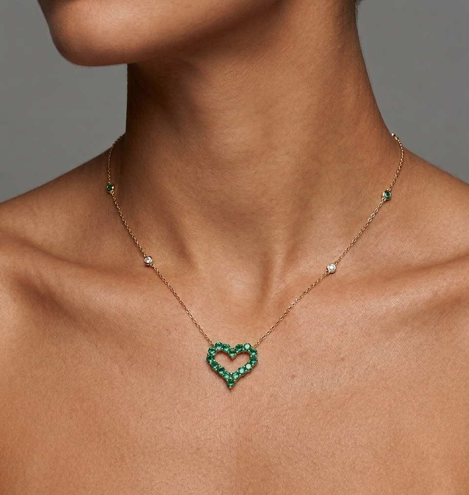 Emerald & Gold Heart Necklace