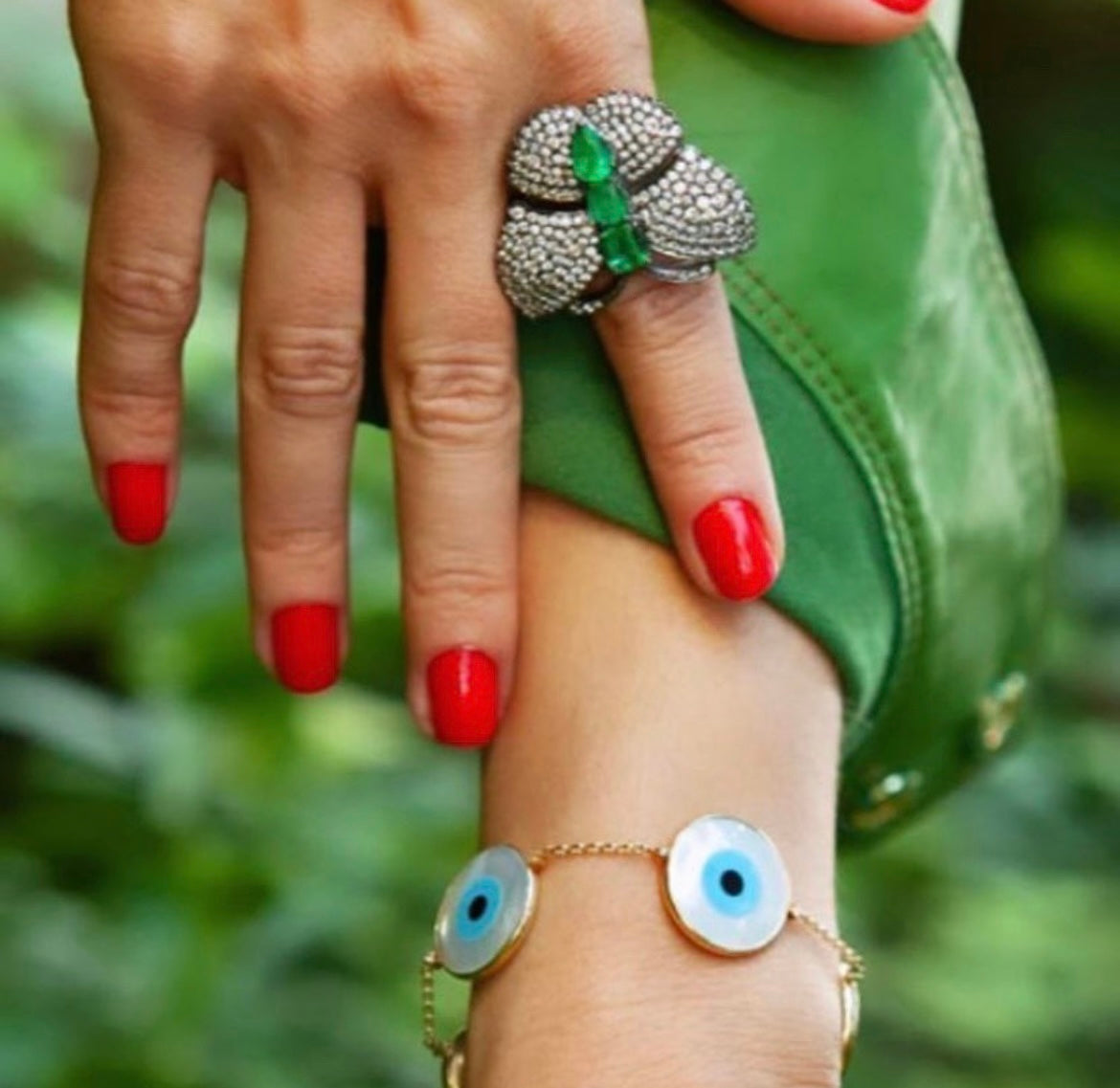 Diamond, Mother of Pearl & Gold Evil Eye Bracelet