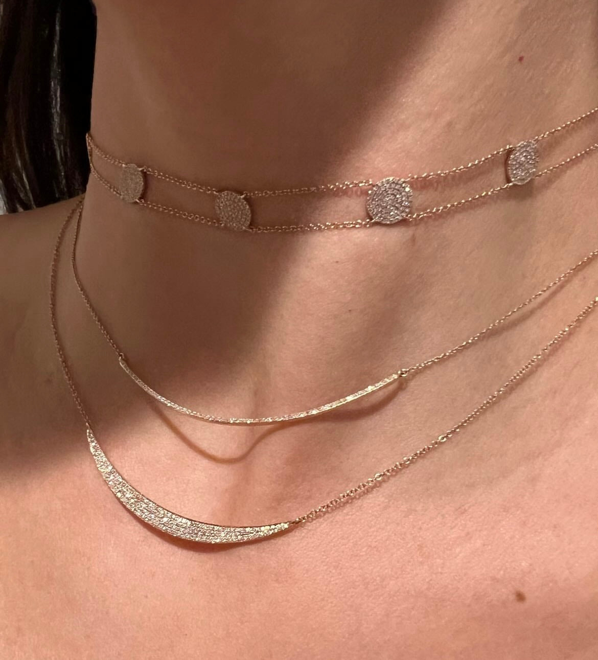 Diamond & Rose Gold Scooped Bar Necklace