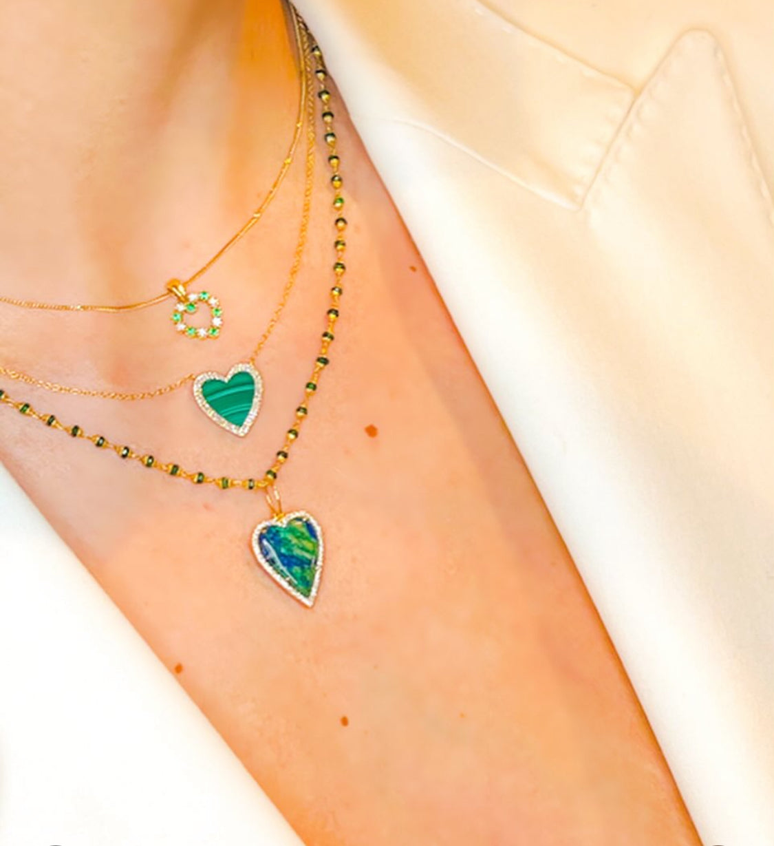 Diamond, Emerald & Gold Heart necklace