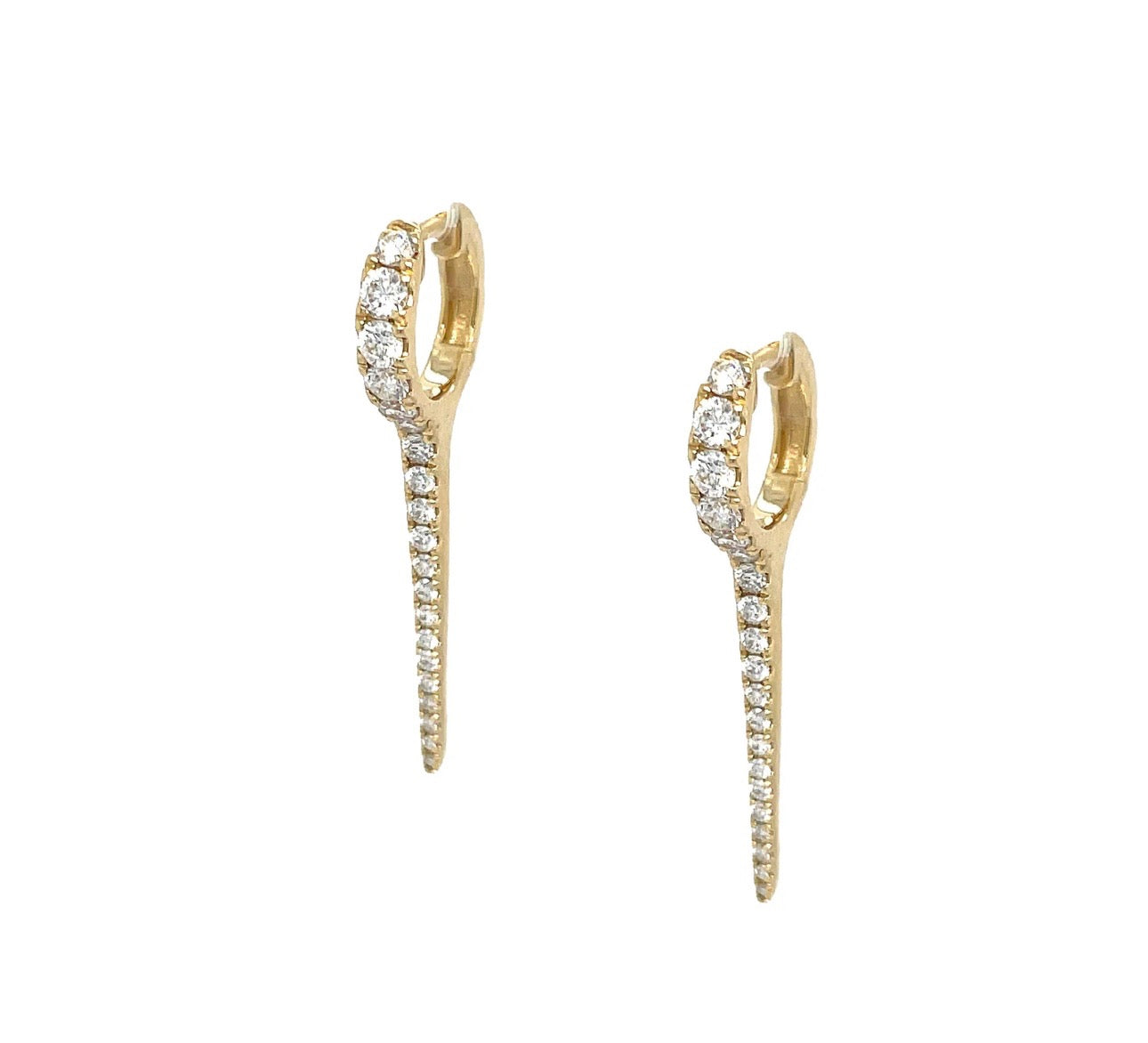 Long Diamond Spike Huggie Pierced Earrings