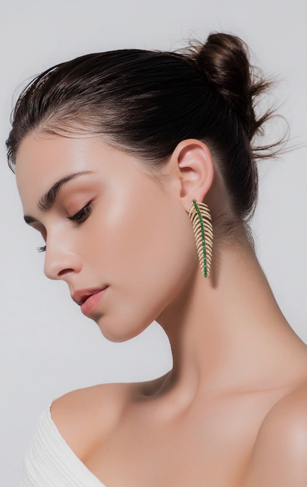 Diamond, Gold & Emerald Feather Earrings