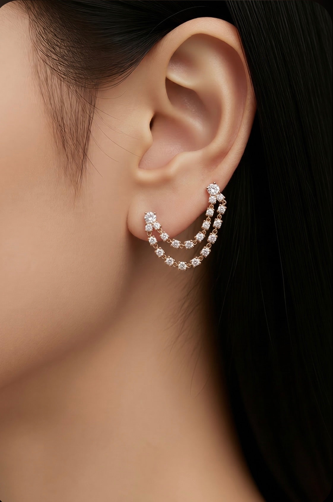 Double Row Diamond Chain Earrings