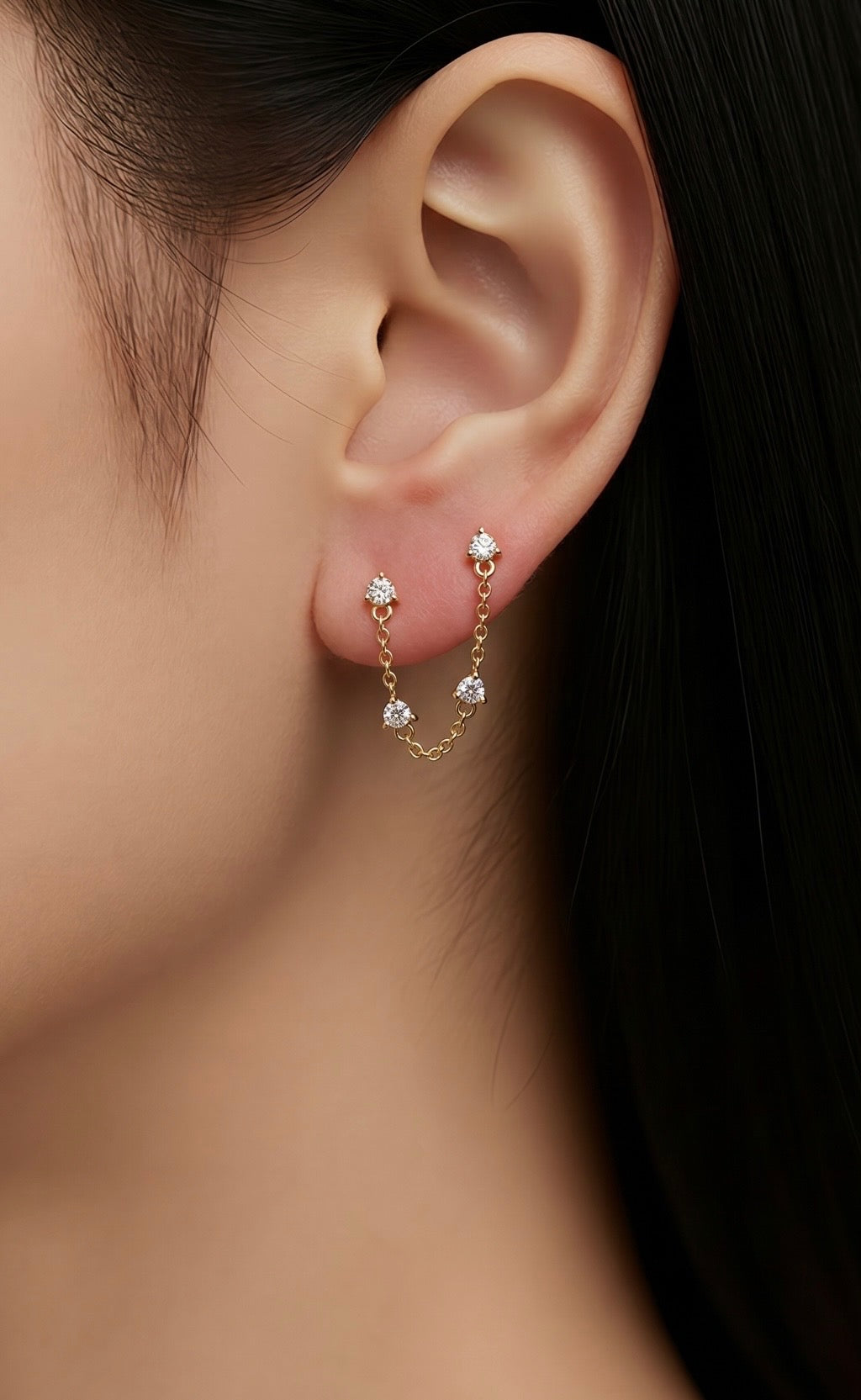 Diamond & Gold Station Earring