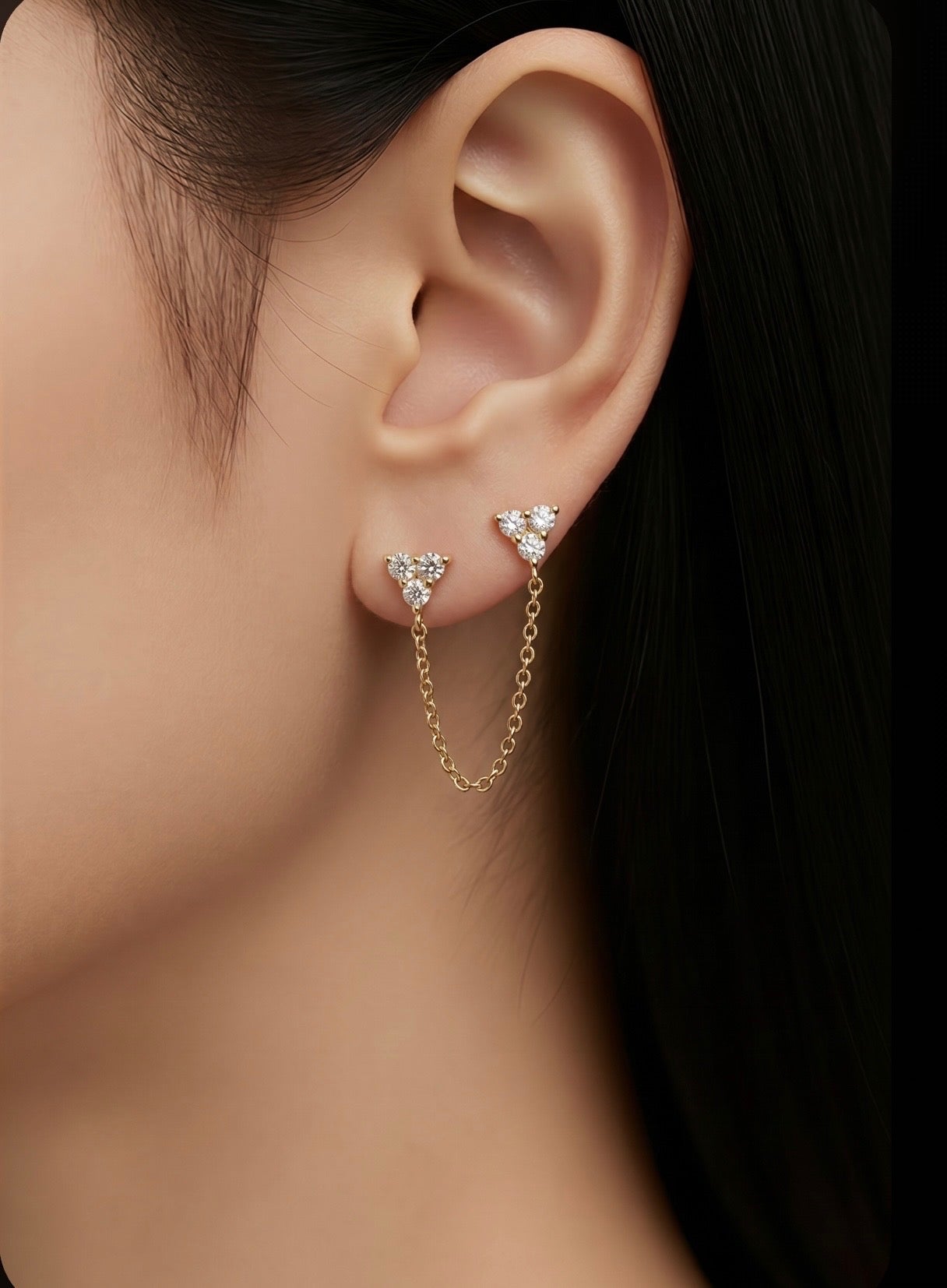 Diamond & Gold Triangle Chain Earring