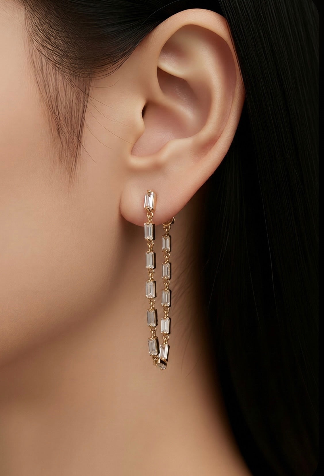 Diamond & Gold Chain Stud Earrings