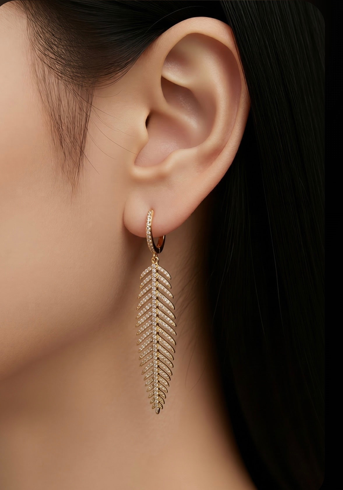 Diamond Feather Earrings