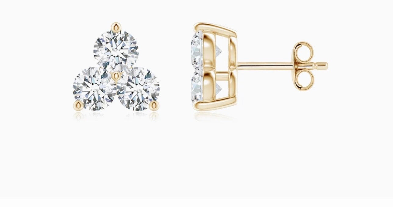 Trio Sparkling Round Diamonds Stud Earrings