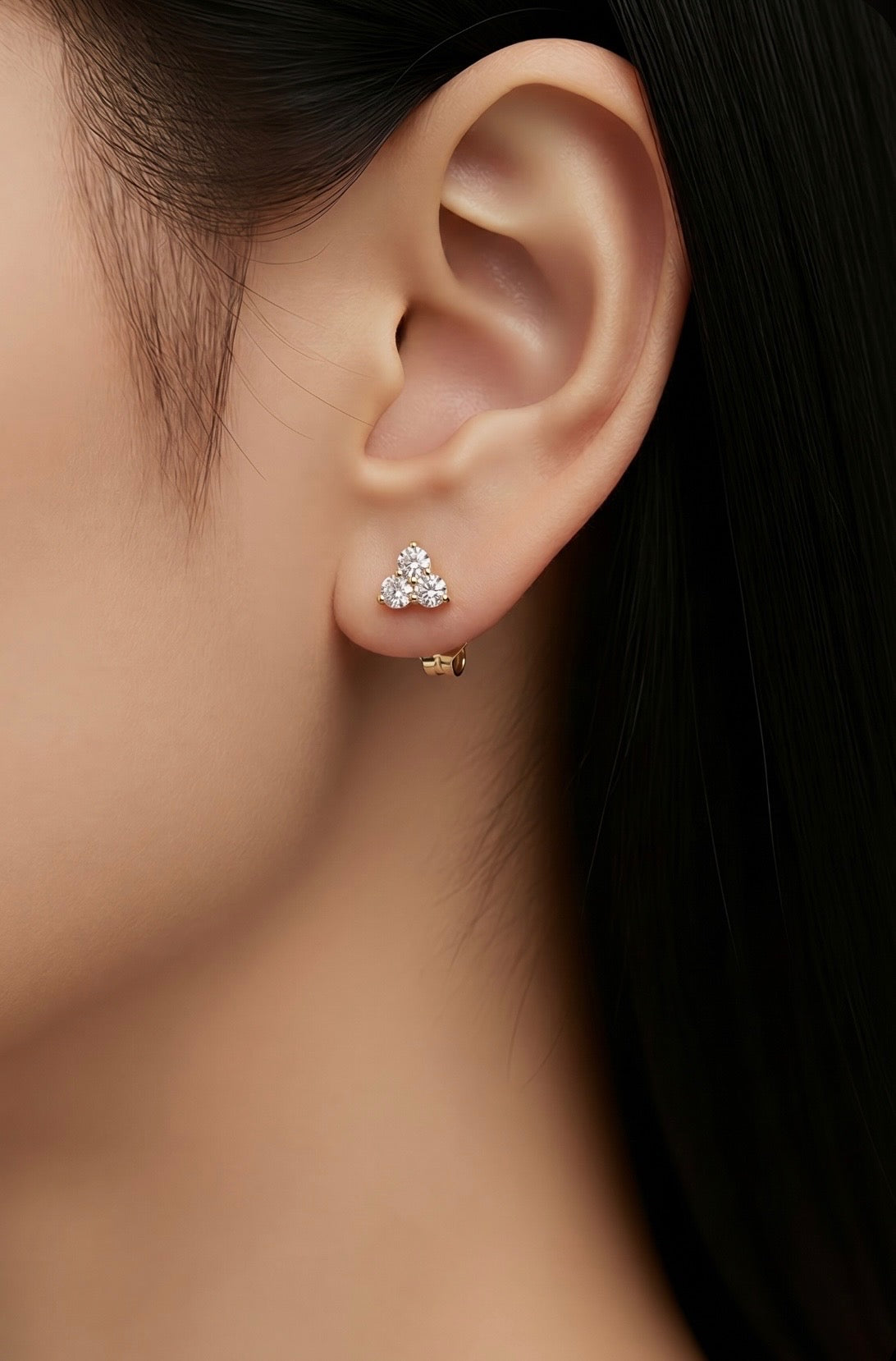 Trio Sparkling Round Diamonds Stud Earrings