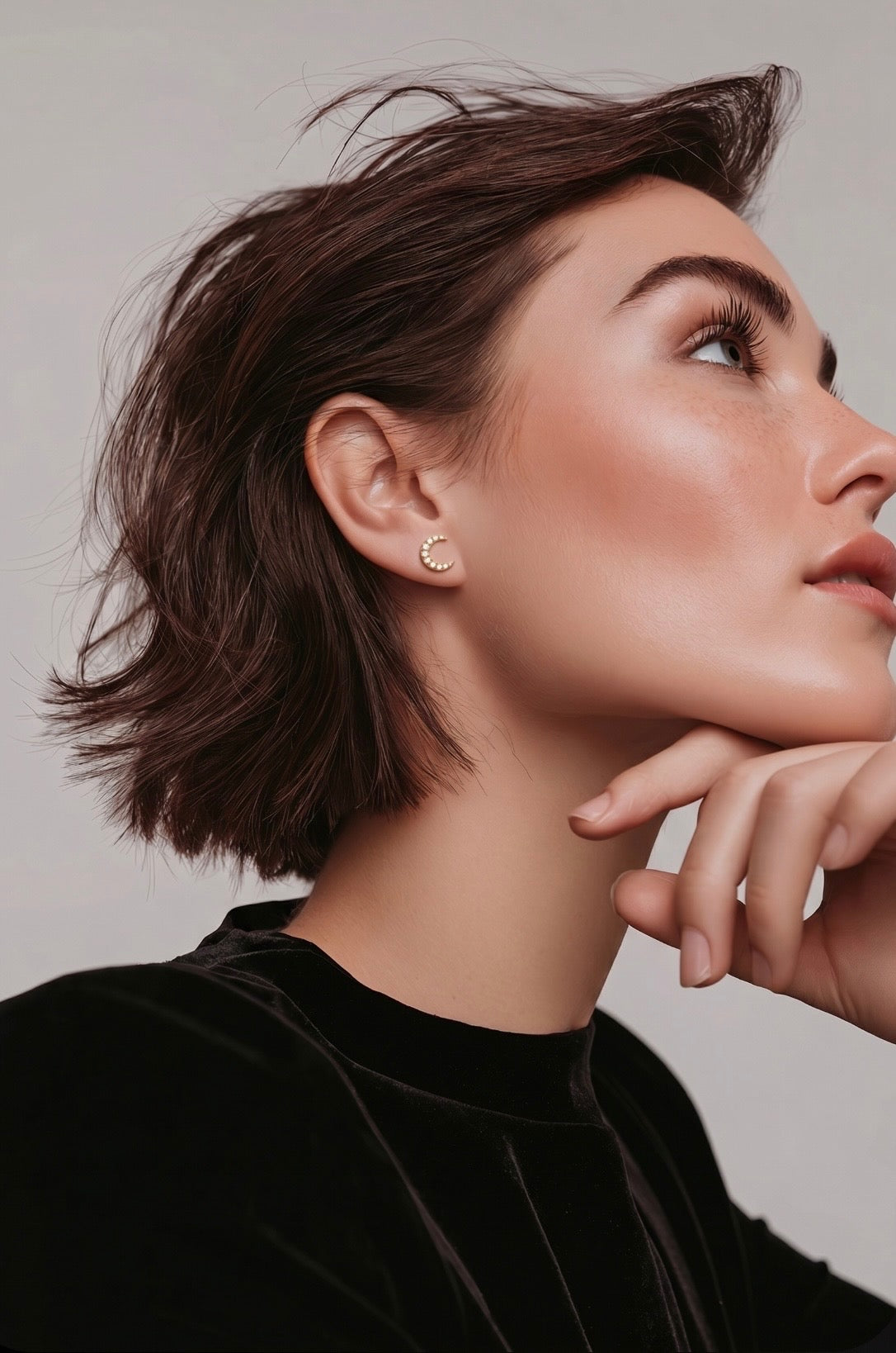 Diamond Crescent Moon Stud Earrings