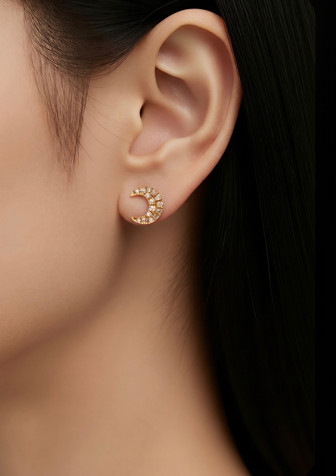 Diamond Crescent Moon Stud Earrings