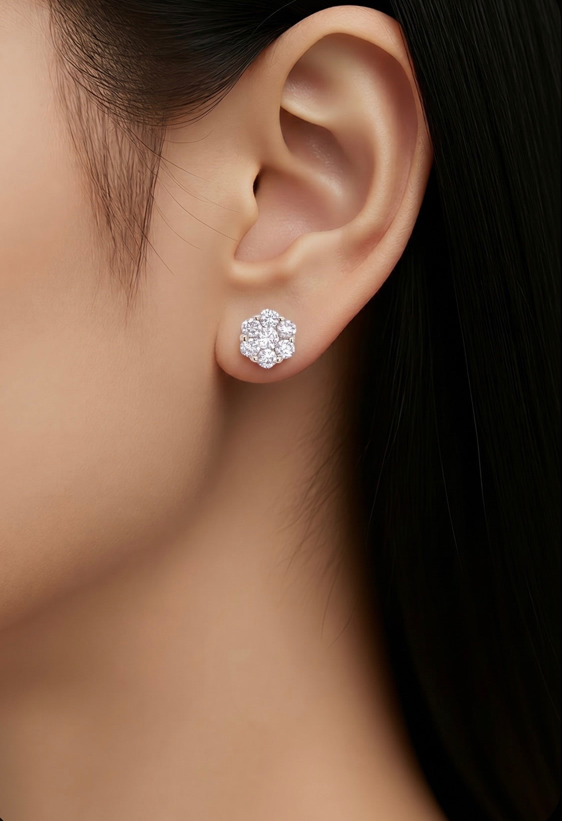 Diamond Blossom Stud Earrings