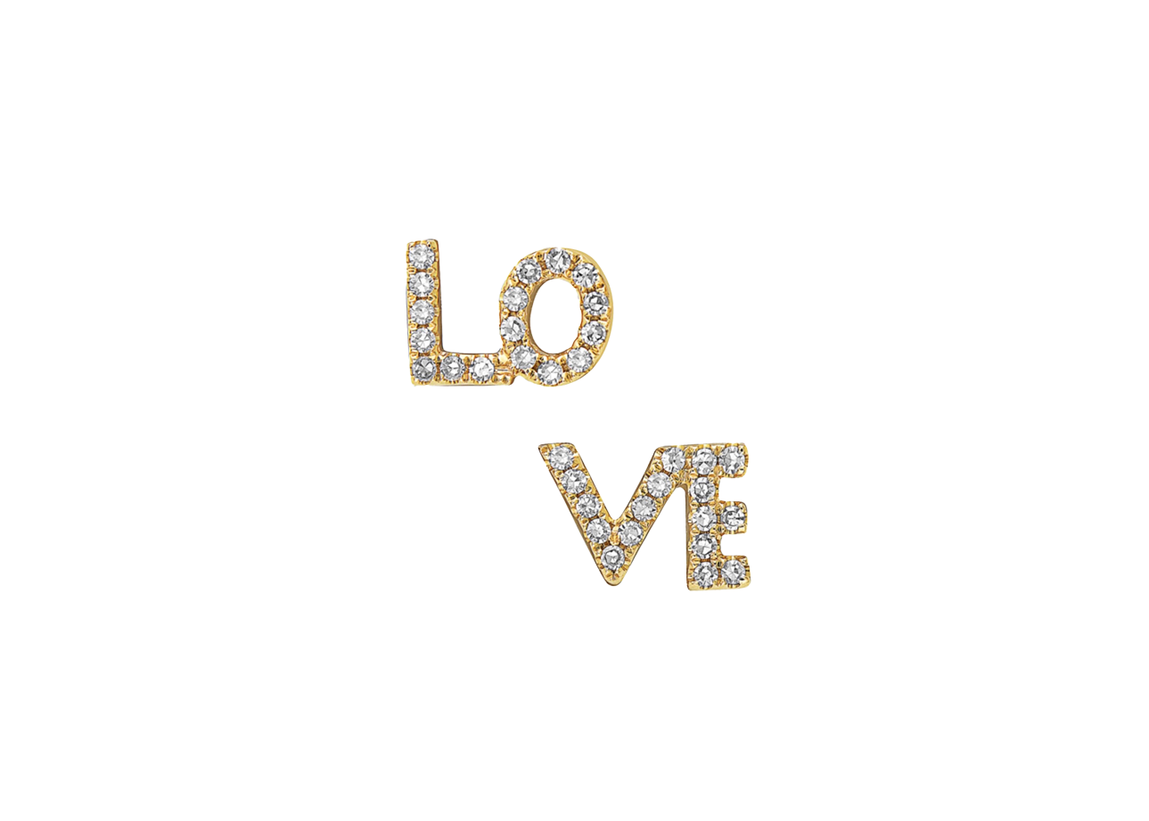 Diamond & Yellow Gold "LOVE" Stud Earrings