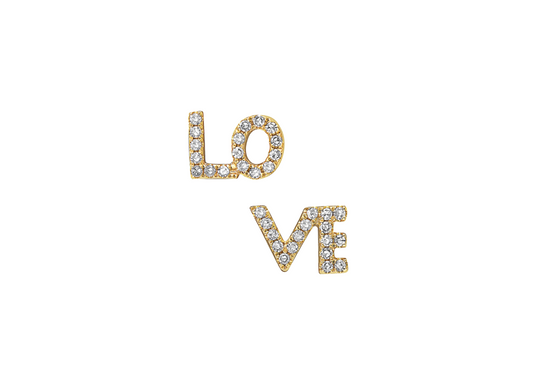 Diamond & Yellow Gold "LOVE" Stud Earrings