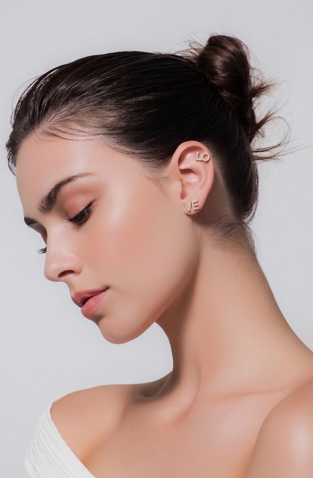 Diamond & Yellow Gold "LOVE" Stud Earrings