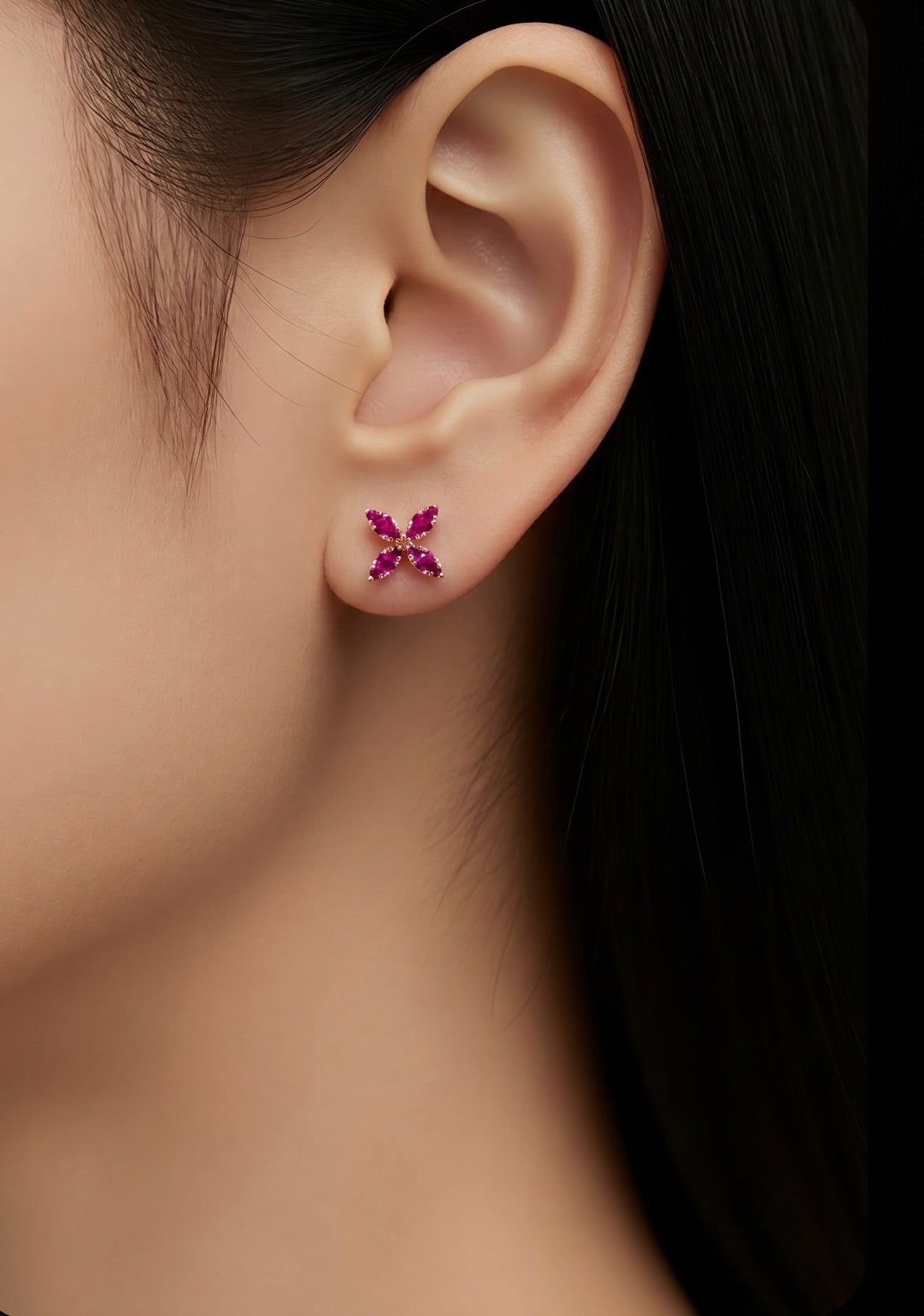 Ruby & Rose Gold Flower Stud Earrings