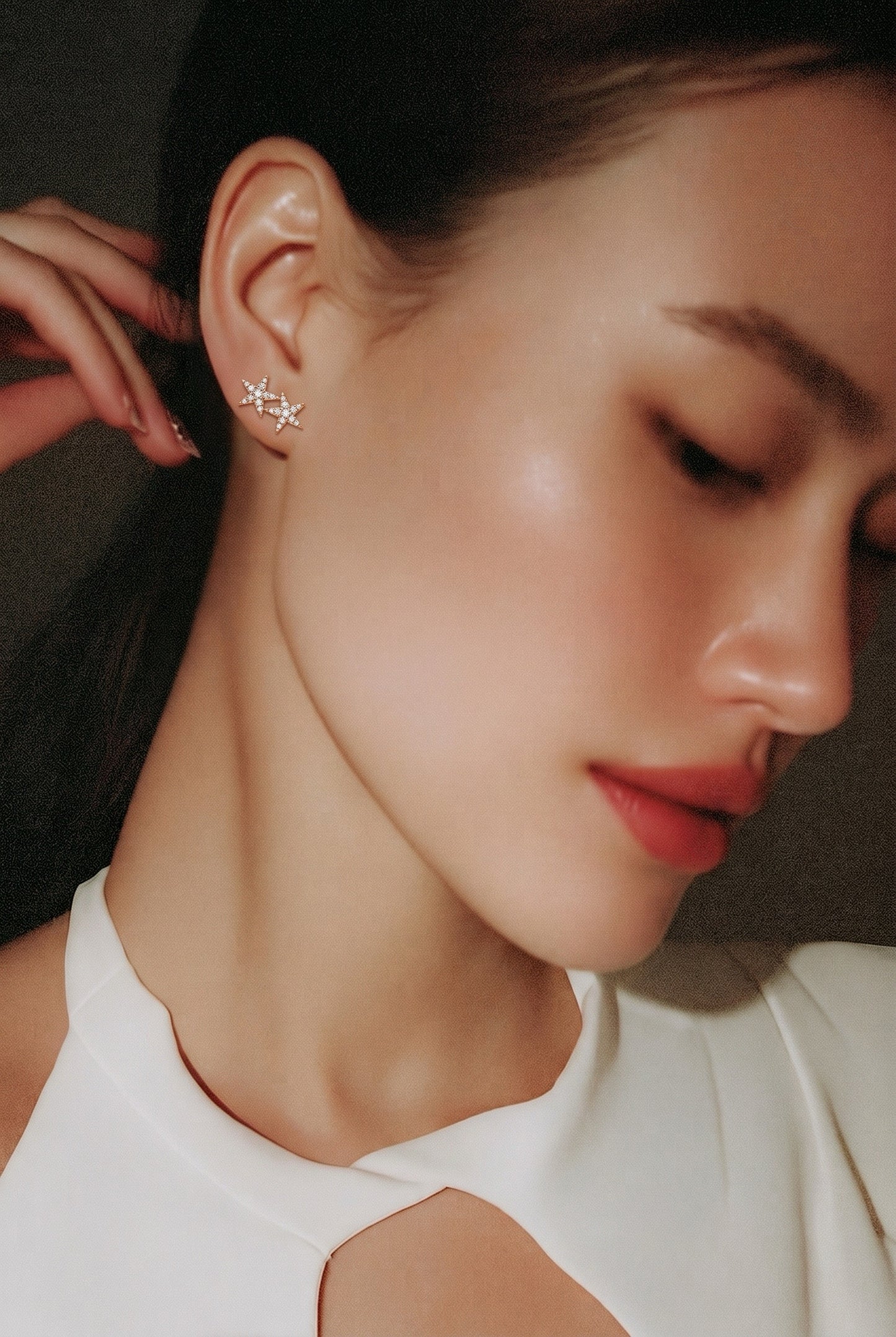 Diamond & Gold Double Star Stud Earrings