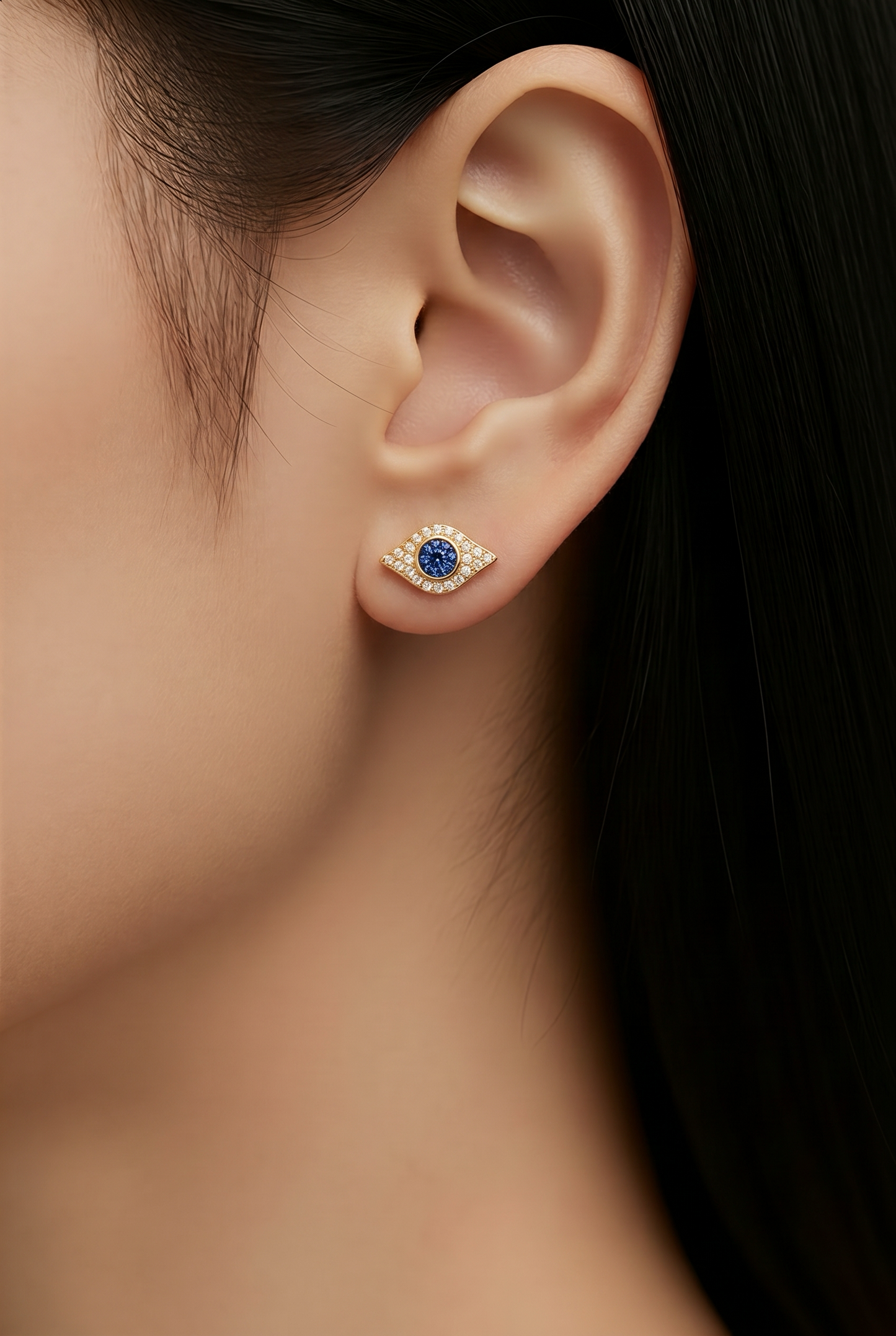Diamond, Rose Gold & Blue Sapphire Evil Eye Stud Earrings